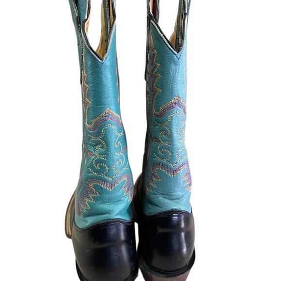 Justin Boots Women's Size 7 C Leather Western Cowboy Boots Teal And Black L2657 - Picture 5 of 8